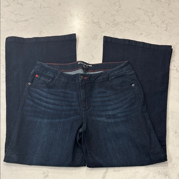 Peace Love World Regular Wide Leg Jeans with Side Buttons Womens Dark Blue Jeans - Picture 9 of 16